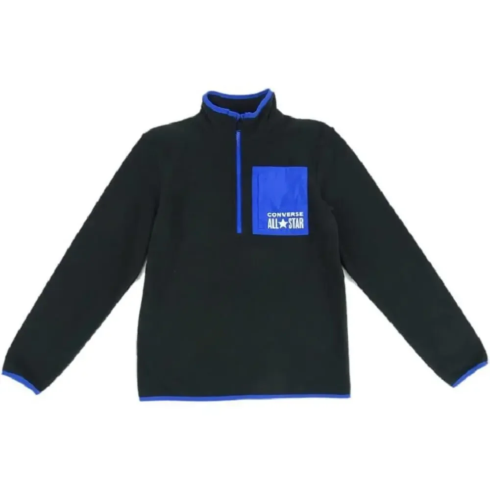Converse All Star Sweatshirt Kids Medium Black Blue Polar Fleece 1/2 Zip RED483